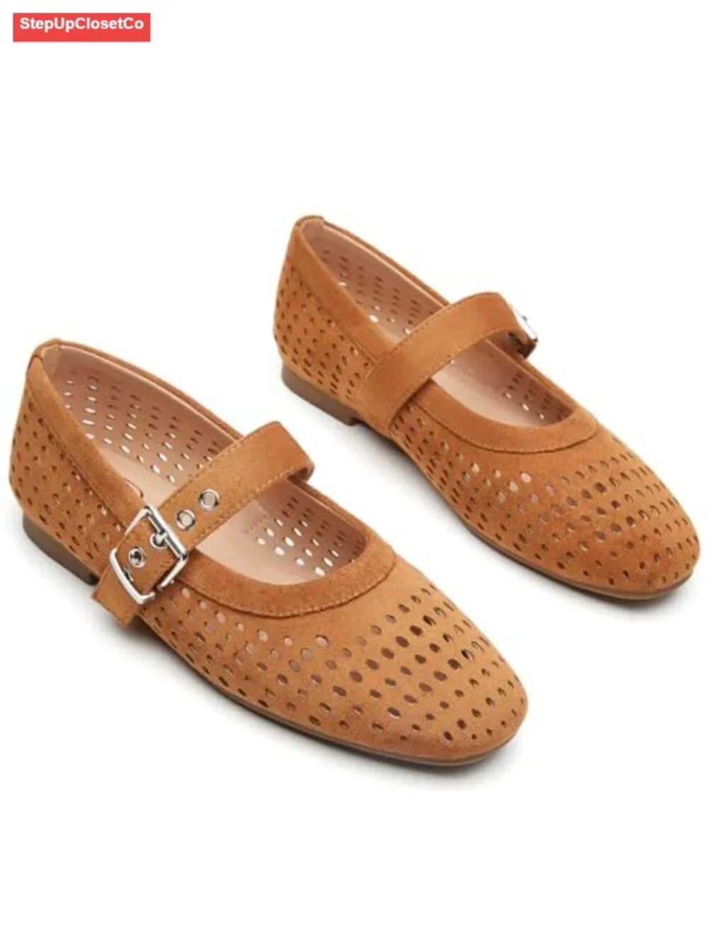 Womens Mary Jane Flats Shoes PU Suede Ballet Flats Memory Foam Cushioned Round